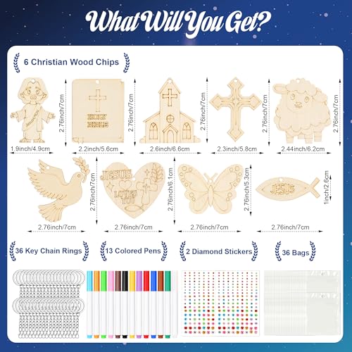 36 Sets Christian Wood Craft Kits Color Your Own Jesus Religious Keychains - color: Christian Color Your Own Keychains