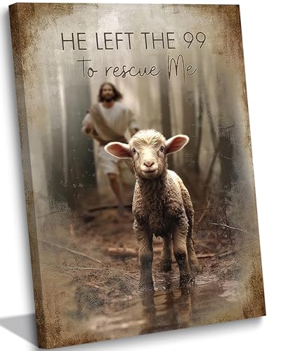 Framed-Jesus Saves the Lost Lambs Canvas Wall Art,16x24in - color: Jesus Lamb, size: 24"L x 16"W