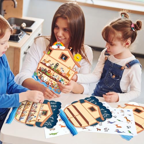Thyle 12 Set Noahs Ark Sticker Scene Craft Kit for Kid,Sunny and Rainy Days - style: Sunny and Rainy Days