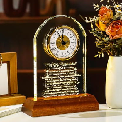 Arikyrist Glass Clock Sister in Law Gifts on Birthday Wedding - color: Sister-in-law