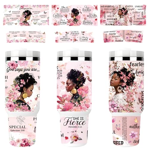 Rngmsi UV DTF Cup Wrap - 3 Set Black Women UV DTF Cup Wrap for 40 oz Tumbler, African American Black Girl Inspirational Uvdtf Decals for Girls Women, Waterproof Rub on Transfer Stickers, DIY Crafts - style: black women