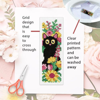 ORIGACH 6 Set Cat and Flower Cross Stitch Bookmark Kit for Beginner - style: Cat and Flower