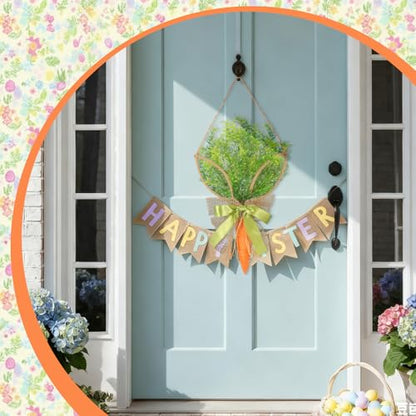 Cinnvoice Easter Carrot Wreath Artificial Front Door Wreath - style: Easter Carrot