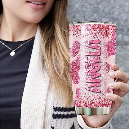 WAZONE Personalized Cow Tumbler Cowhide Pink Travel Mug 20oz 30oz Custom Name Vacuum Insulated Cup Stainless Steel Gift Things for Women Girls Daughter Sister Animal Lovers Farm Girl - color: Cow