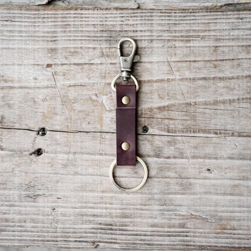 JJNUSA Genuine Leather Keychain Walnut Leather Key Holder Mens Belt Key Chain Ring Fob - color: Purple