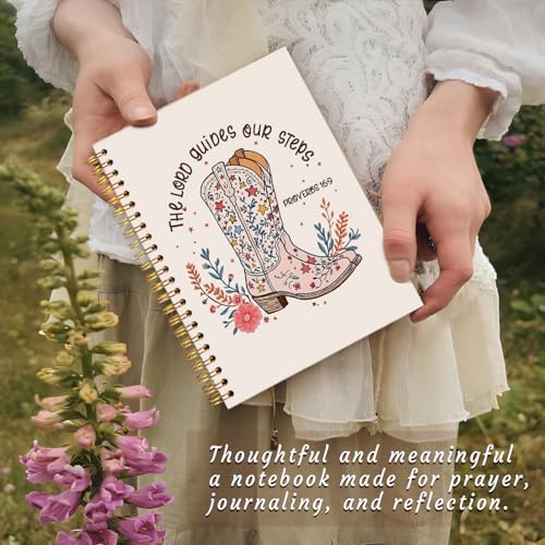Western Christian Notebook Journal, Bible Verse Scripture Journal for Women, Western Office Supplies, Cowgirl Gifts for Women, Proverbs 16:9 Religious Spiral Notebook 5.5x8.3 Inch - color: The Lord Guides our Steps