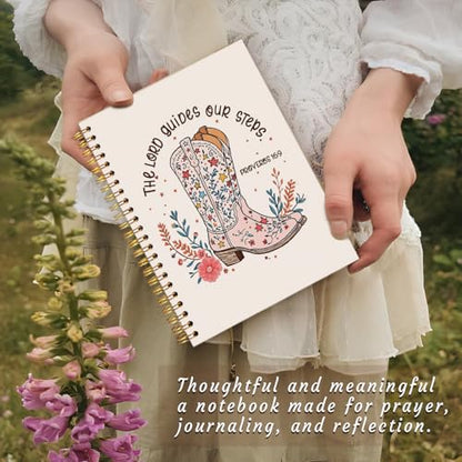Western Christian Notebook Journal, Bible Verse Scripture Journal for Women, Western Office Supplies, Cowgirl Gifts for Women, Proverbs 16:9 Religious Spiral Notebook 5.5x8.3 Inch - color: The Lord Guides our Steps