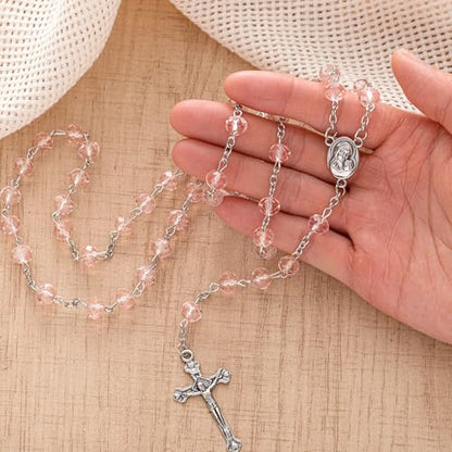 ROCEEI 12/24 Set Catholic Rosary Beads Necklace Bulk - color: Pink