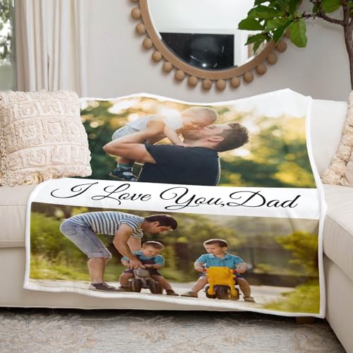inkArts Personalized Blanket, Custom Blanket with Photo, Customized Picture Blankets, Custom Photo Blankets, Personalized Fathers Day Blanket Gifts for Dad Baby Kid Family - color: 2 Photos-2