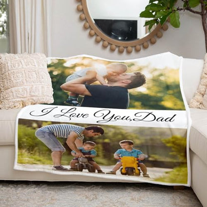 inkArts Personalized Blanket, Custom Blanket with Photo, Customized Picture Blankets, Custom Photo Blankets, Personalized Fathers Day Blanket Gifts for Dad Baby Kid Family - color: 2 Photos-2