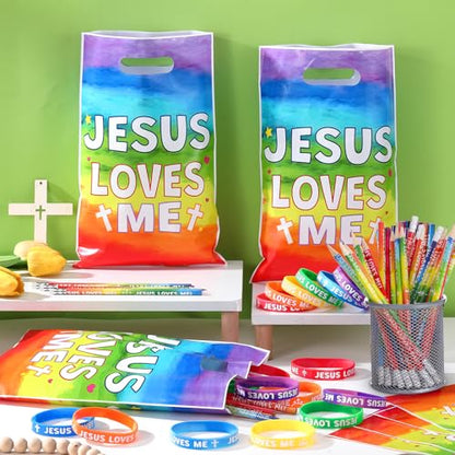 Ireer 90 Pcs Jesus Loves Me Party Favors Religious Christian Church Gifts - style: Jesus Loves Me