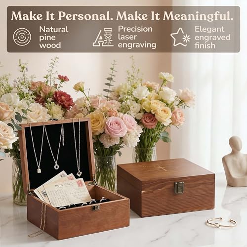 Custom Wooden Keepsake Box, Baptism Cross Name And Date, Religious
