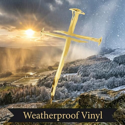 Cross of Nails Sticker - Vinyl Christian Sign Decal, Pack of 2, 6'' (Gold) - color: Gold