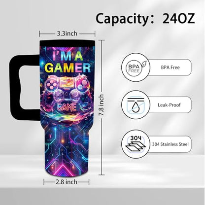 24oz Game Tumbler with Handle & Straw, Gift For Gamer, Insulated - color: Game1