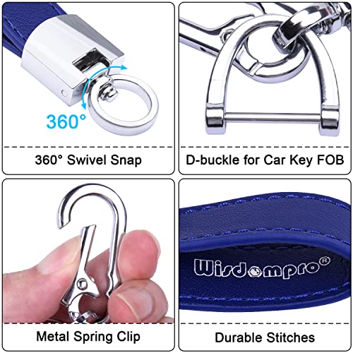 Wisdompro Genuine Leather Car Keychain, Universal Key Fob Keychain - color: Blue (Silver Carabiner Clip)