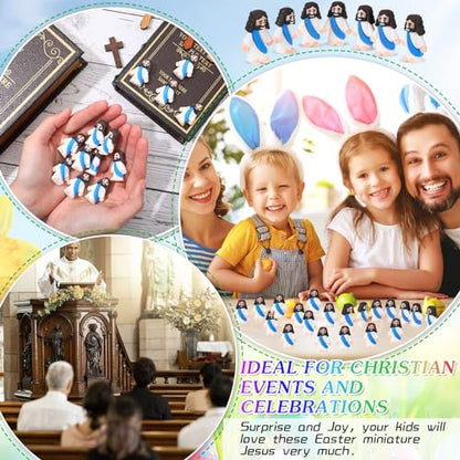 Bememo 25 Pcs Little Jesus Figures Original Design Mini Rubber Jesus Toys to Hide and Seek Religious Party Favors Sunday School Baptism Gifts(Blue) - color: Blue