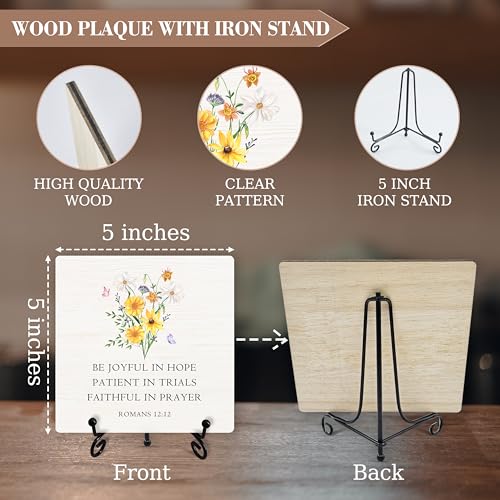 Christian Spring Desk Decor, Wildflowers Wood Sign With Iron Stand, Bible Verse Wooden Plaque, Spring Gifts For Family Friends Colleagues, Religious Spring Decor For Farmhouse Home Office -66
