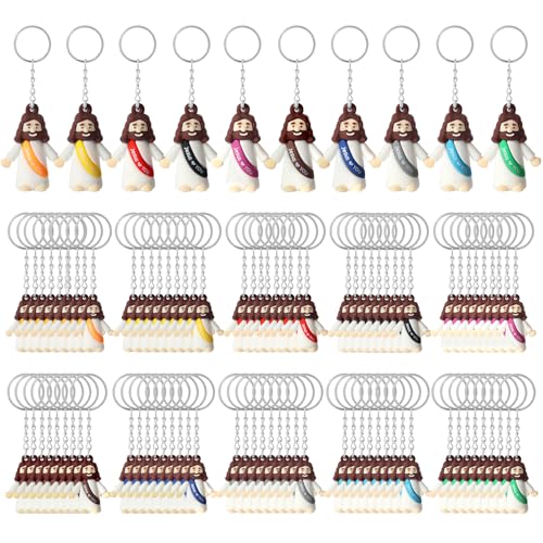 25 Or 50 Or 100 Christian Little Jesus Figures Printed With Jesus Love You Hanging With Keyrings For Baptism - style: 100 Pcs-10 Colors