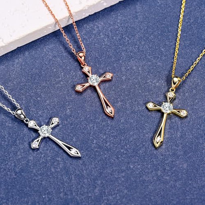 Cross Necklace for Women,925 Sterling Silver Faith Jewerly Gift - color: 12-December-Blue Topaz