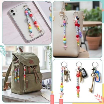 WATINC DIY Cross Keychain Making Crafts - Christine Cross Beads Bracelet Necklace Making Craft Kits, Letter Beads for Jewelry Accessories Festival Party Gift Favor for Women Men (306Pcs)