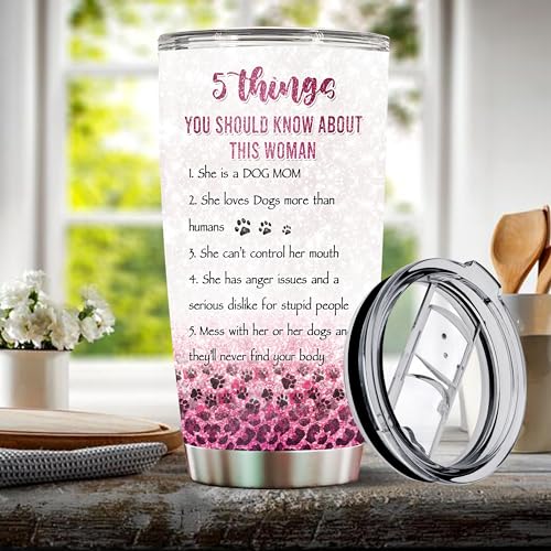 Personalized Dog Mom Tumbler Gifts for Women Travel Coffee Mug Gift for Daughter Girls Sister Dog Lovers Pet Owners Insulated Stainless Steel Cup 20oz With Lid - color: DOG MOM