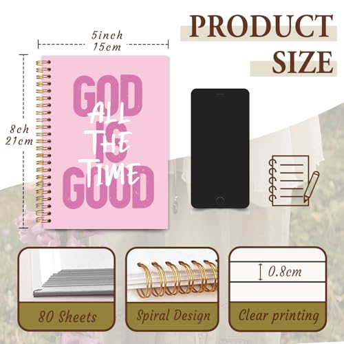 Pink Christian Notebook Journal, Bible Verse Journal for Women, Christian Gifts for Women, Pink Girly Office Supplies, God Is Good All the Time Religious Scripture Spiral Notebook 5.5x8.3 In - color: God ls Good All The Time-Pink