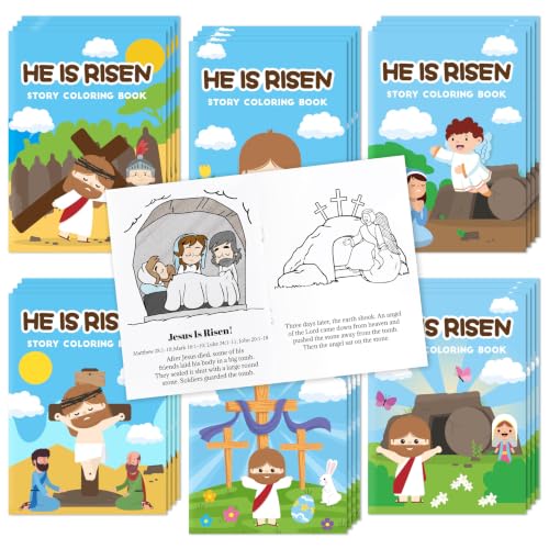 Bulk Easter Coloring Books, 24Pcs He is Risen Mini Drawing Booklet for Kids - style: Easter Story