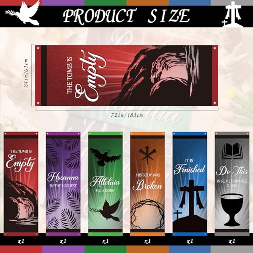 Tegeme 6 Pcs Easter Church Banners for Sanctuary, Literal and Hole - style: Literal and Hole