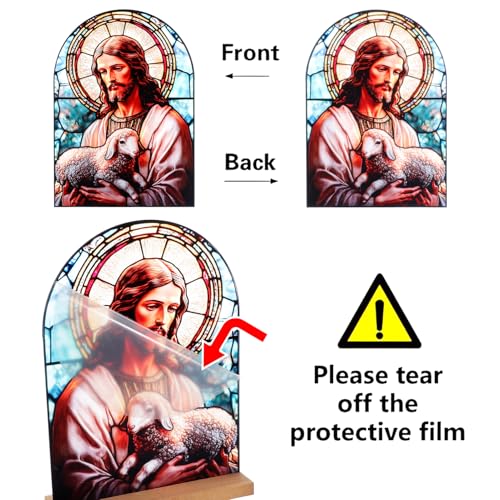 KOMI Jesus and Lamb Catholic Ornament Statue Tabletop Decor Acrylic Standing Desk Sign Home Altar Decor Christian Gifts