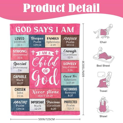 Christian Gifts for Women, I Am A Child of God Blanket, 50"x60" - color: Christian Gifts Pink