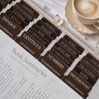 UPAFEXXI-Laminated Bible Tabs with Book Summaries, Bible Study Supplies - color: Summaries Brown2
