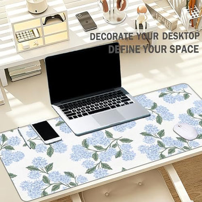 UTELKA Blue Desk Mat, Flroal Desk Matt for Desktop Mouse Pad 31.5x11.8 - color: Blue Hydrangea Large, size: 31.5L x 11.8W inches