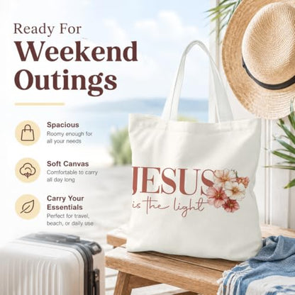 Christian Canvas Tote Bag, Bible Verse Reusable Shopping Bag - color: Jesus