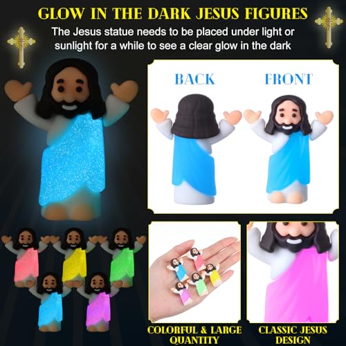 CroBlissful 30 Sets Mini Jesus Figurines Bulk Christian Glow in The Dark with Let Your Light Shine Cards for Christian Sunday School Religious Party Favor Halloween(Raise Your Hands) - style: Raise Your Hands