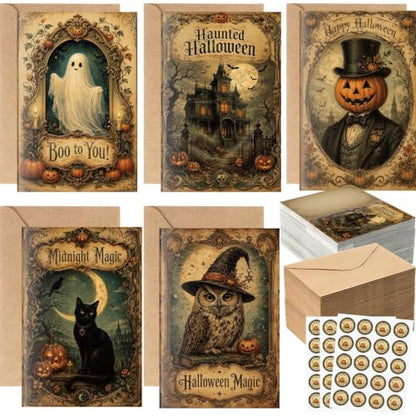 Eaasty 100 Pcs Cards with Stickers, Envelopes, Vintage Halloween Style - style: Vintage Halloween Style