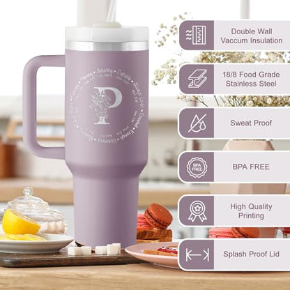 ROSTANTEN Christian Gifts for Women, Religious Monogrammed 40 oz Engraved Tumbler, Spiritual Inspirational Gifts Faith based gift Bible Gift, Initial Christian Tumbler for Women - style: P