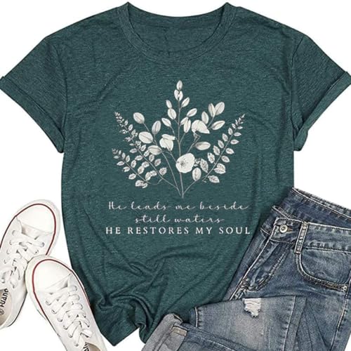 Christian Bible Verse T Shirts for Women - color: Dark Green6, size: Small