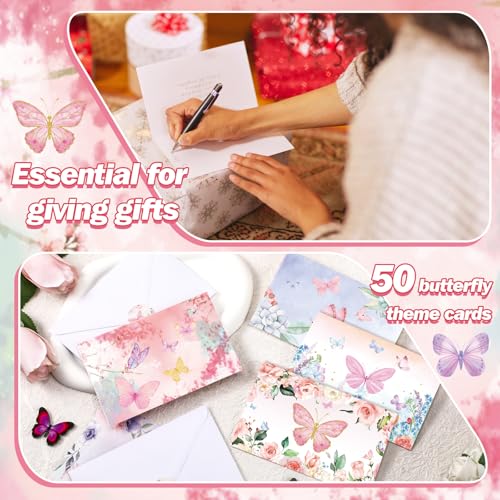 Motiskyy 50 Pcs Blank Greeting Cards 4x6, Blank Cards with Envelopes, 10 Designs, Ideal Stationary Set for All Occasions, Stationary with Matching White Envelope and Sticker(Butterfly) - style: Butterfly