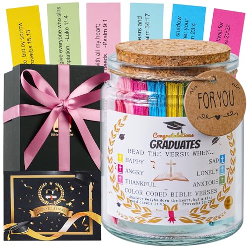 Bible Verse Jar, Christian Gifts For Women,Teacher Gift, High School, College Graduation Gift for Her, Him, Inspirational Bible Jar Comes With Greeting Card & 48-inch Ribbon Bow - color: Graduation Bible Jar