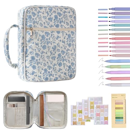 Bible Cover for Women (Blue Flower, Large-Bag Set) - color: A2 Blue Flower Set