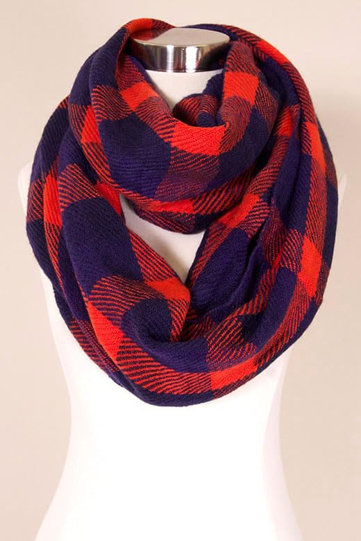 ScarvesMe Women's Check and Plaid Soft Infinity Loop Winter Fall Warm Scarf - color: Lof031_red