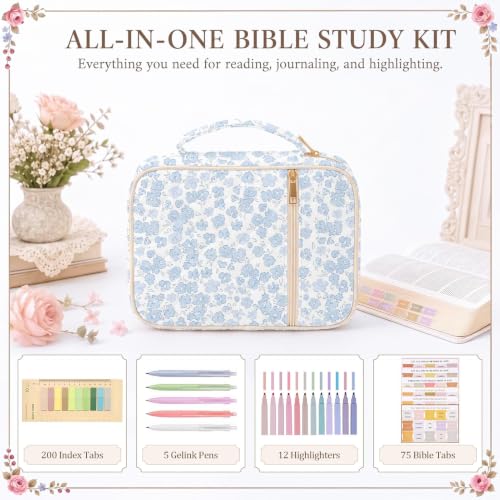 Britimes Bible Cover Case for Women, Bible Cover with Accessories, Blue - color: Light Blue Floral