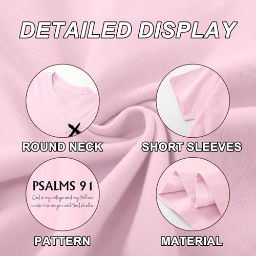 Christian Shirts for Women Psalms 91 Jesus Shirt Religious Faith God Tshirt Bible Verse Inspirational Tees Tops - color: Pink, size: XX-Large