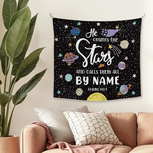JMENGSSFL Christian Space Tapestry, Outer Space Bible Verse Tapestry Wall Hanging, Starry Night Solar System Religious Wall Decor Hanging Tapestries for Kids Nursery Room Bedroom Playroom, 50x60 Inch - color: color13