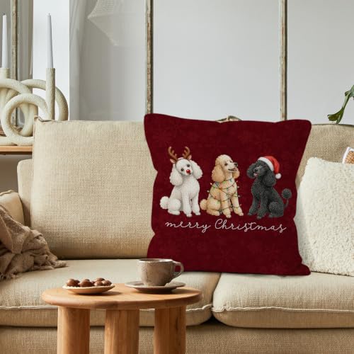 Merry Christmas Poodle Throw Pillow Covers 18x18 Home Decor - color: Poodle