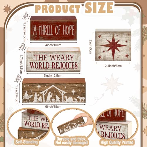 Lineshading 4 Pcs Christmas Table Decorations, Nativity Star Wooden Signs - style: A Thrill of Hope