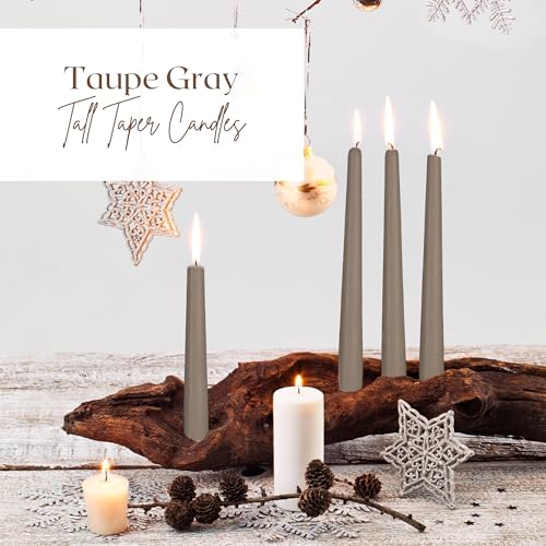 Hyoola Tall Taper Candles - 10 Inch Taupe Grey Unscented Dripless Taper Candles - 8 Hour Burn Time - 4 Pack - color: Taupe Grey, size: 10 Inch