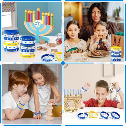 JUNEBRUSHS 42Pcs Hanukkah Party Favors Bracelets Chanukkah Wristbands Gift - style: Hanukkah Style