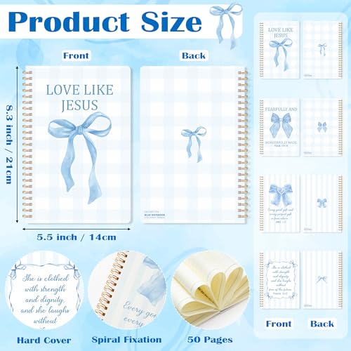 CNhoqc Blue Coquette Spiral Notebook, 4 Pcs Inspirational Bible Verse Bow