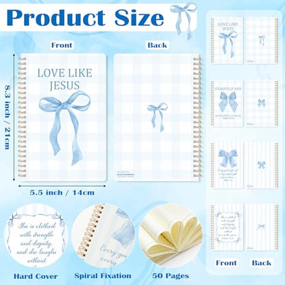 CNhoqc Blue Coquette Spiral Notebook, 4 Pcs Inspirational Bible Verse Bow